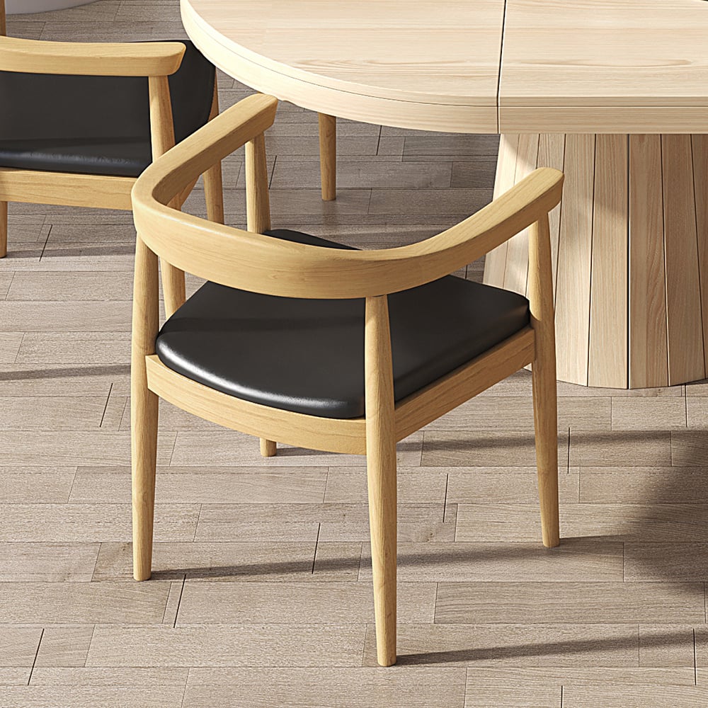 Avis Clients sur Chaise de salle à manger moderne à dossier incurvé 4 pièces en cuir rembourré Fauteuil en bois naturel