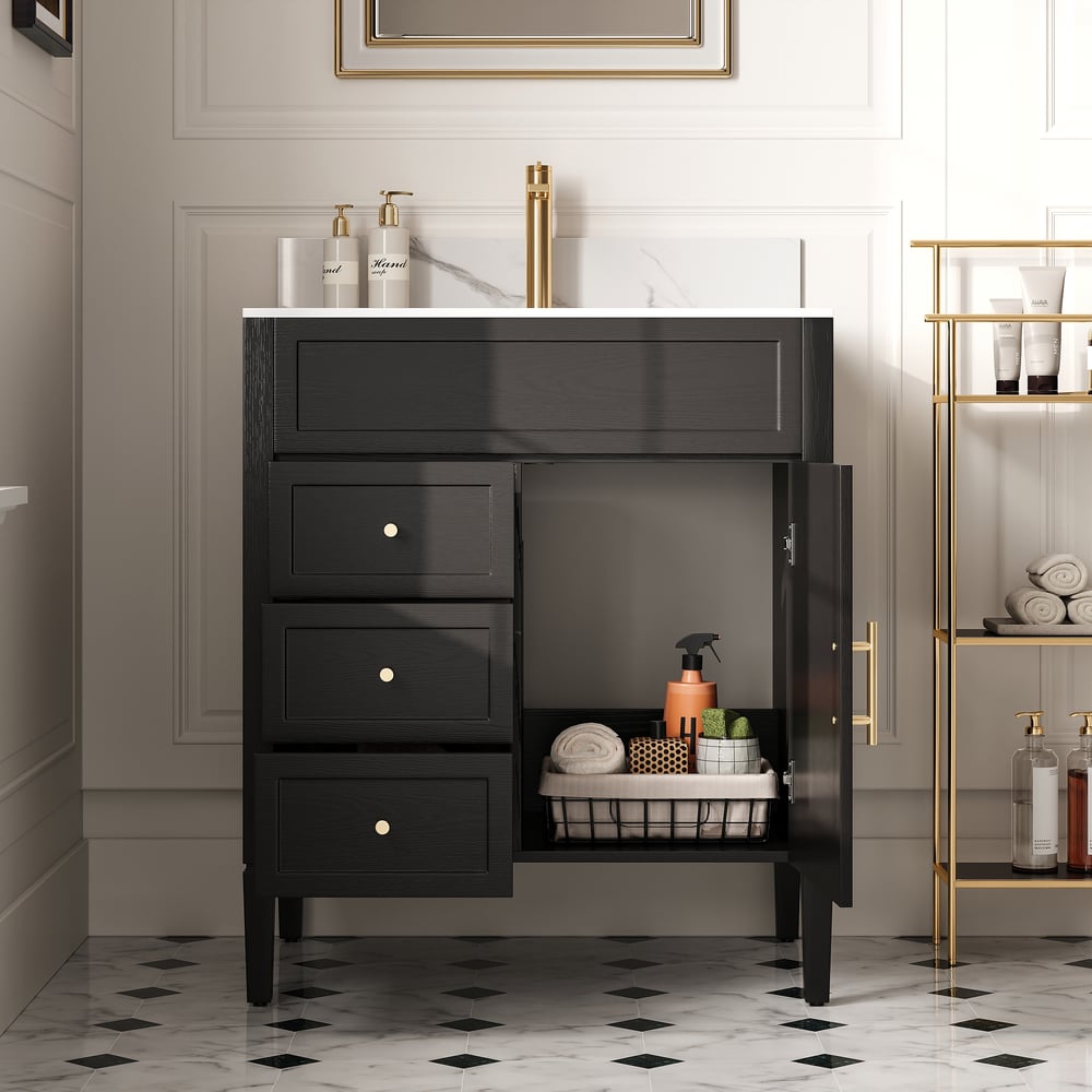 Avis Clients sur Vanité de salle de bain autoportante noire 760 mm