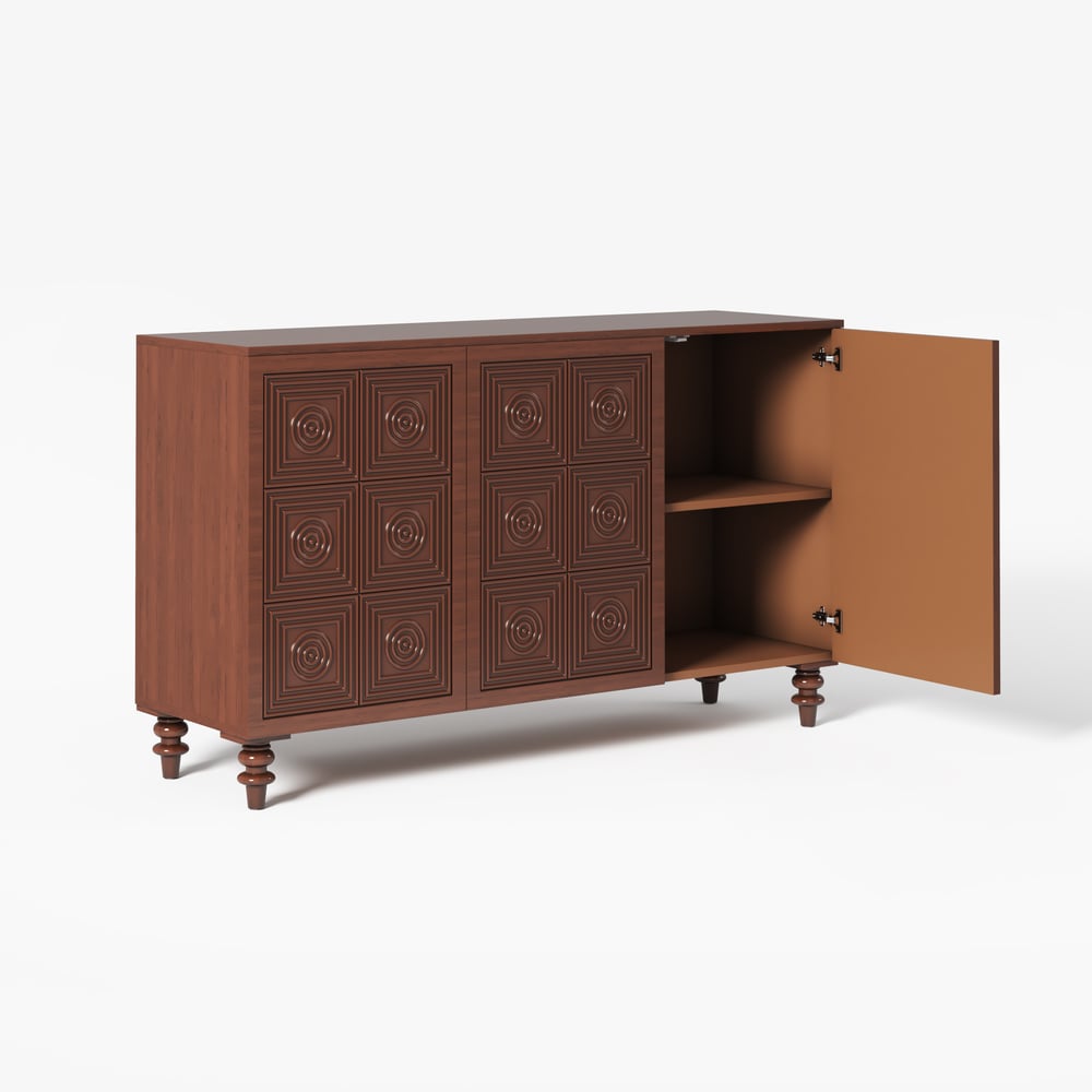 63'' Brown Wood Carved Modern Sideboard Cabinet