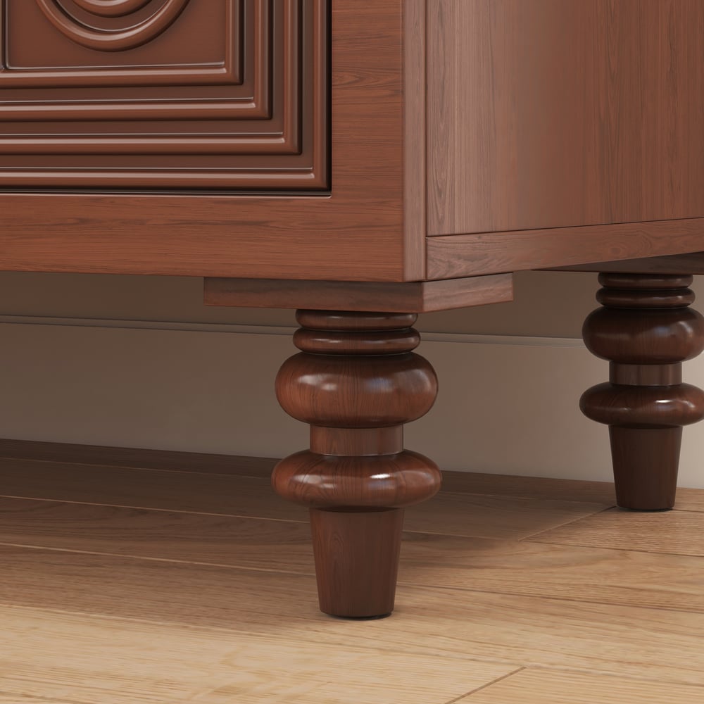 63'' Brown Wood Carved Modern Sideboard Cabinet
