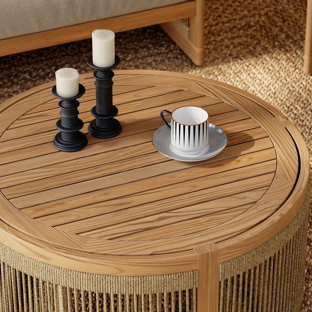 Domande e risposte per Set di divani da esterno in corda intrecciata a mano in teak beige 4 pezzi