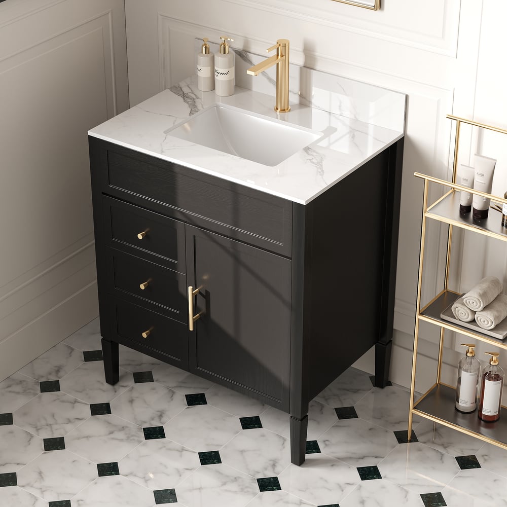 Avis Clients sur Vanité de salle de bain autoportante noire 760 mm