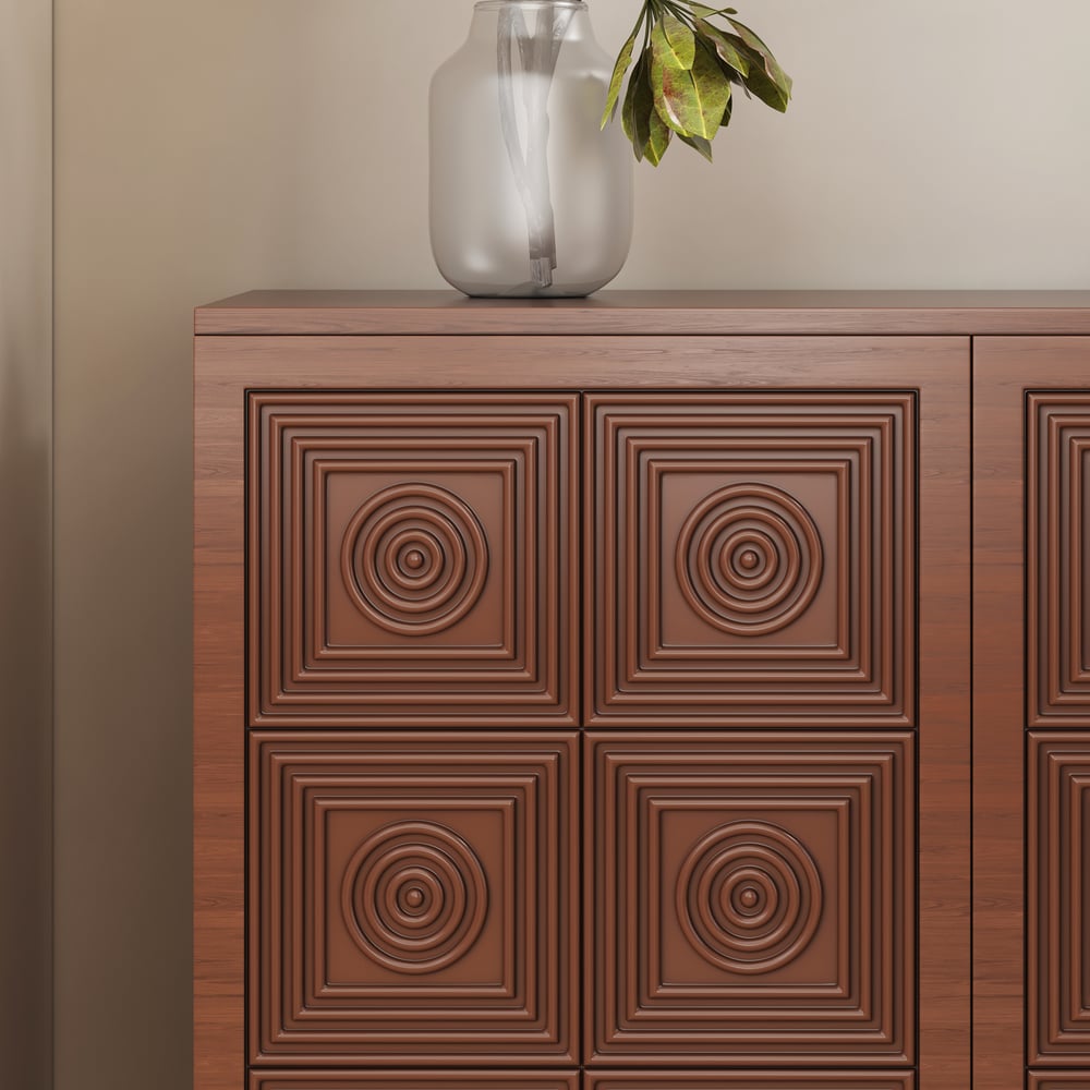 63'' Brown Wood Carved Modern Sideboard Cabinet