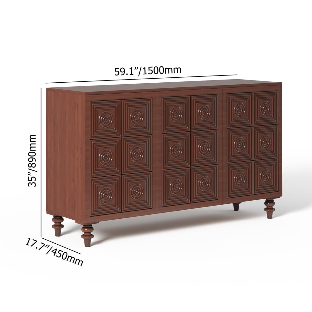 63'' Brown Wood Carved Modern Sideboard Cabinet