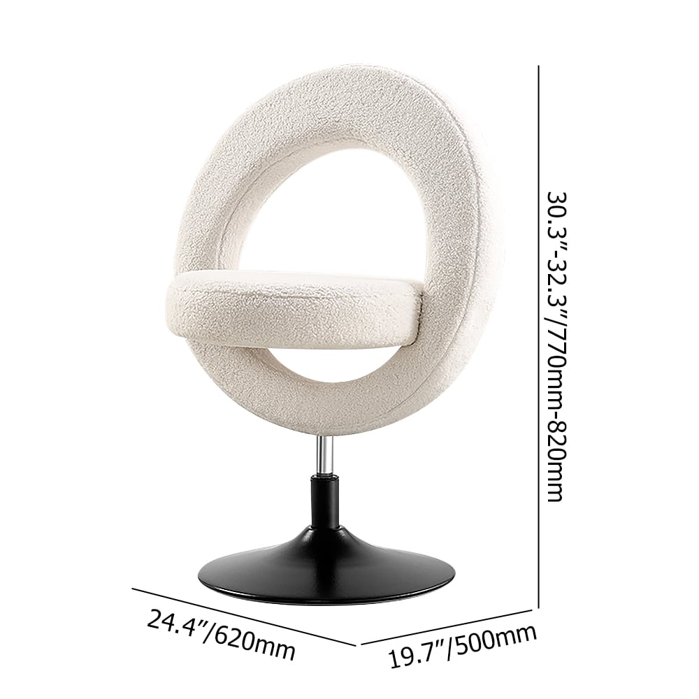 Modern White Boucle Adjustable Vanity Stool with Back weights dimensions image