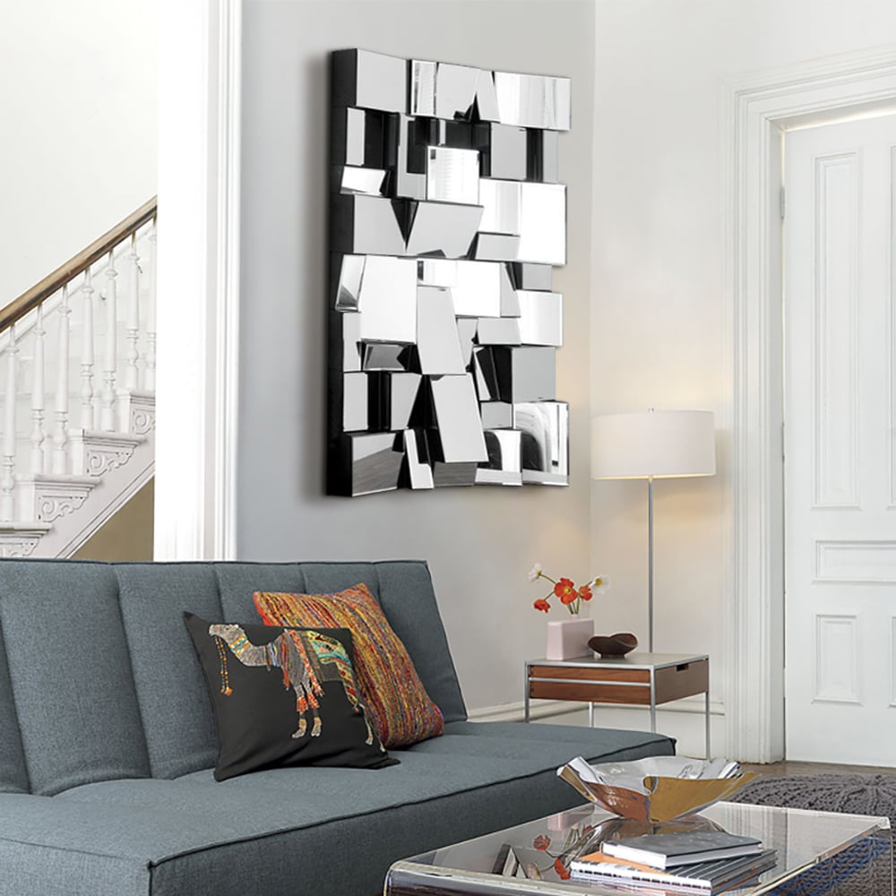 Questions et Réponses pour Miroir mural décoratif en argent irrégulier Glam de 1000 mm sans cadre pour tremblement de terre