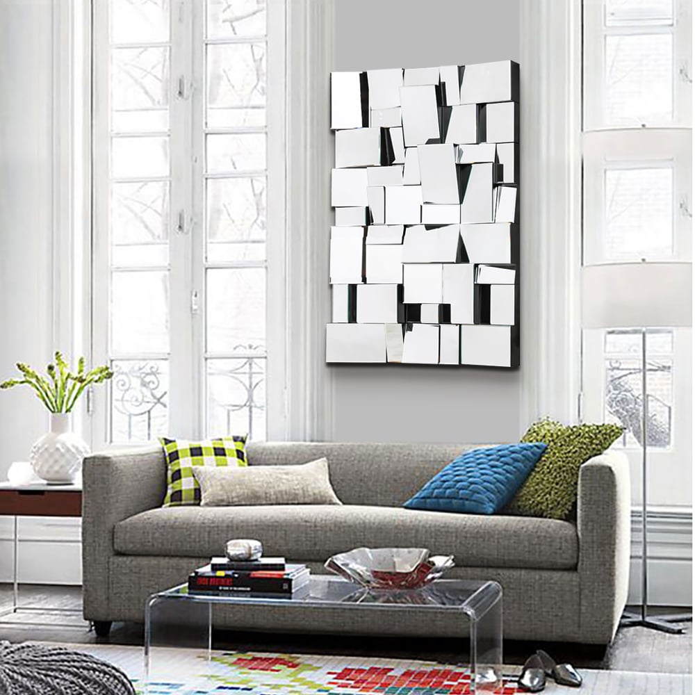 Questions et Réponses pour Miroir mural décoratif en argent irrégulier Glam de 1000 mm sans cadre pour tremblement de terre