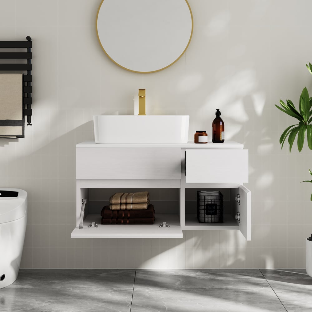 Customer Reviews for Bathroom Vanity Set 31.5" Modern Floating Faux Marble Bathroom Vanity White with Sink