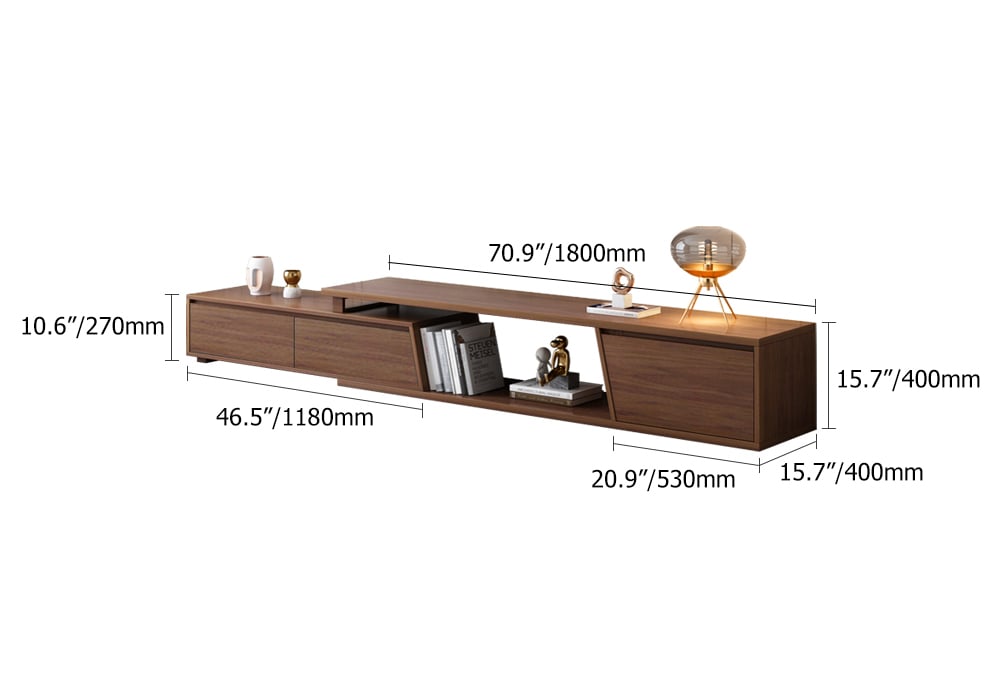 Fero Extendable Walnut TV Stand & Nesting Coffee Table Set weights dimensions image