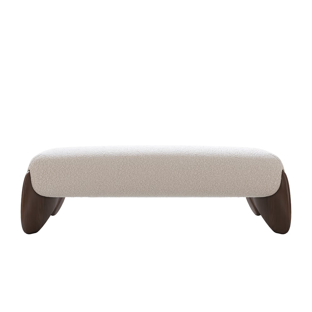 Curva White Boucle Platform King Size Bed & Bedroom Bench Set window image