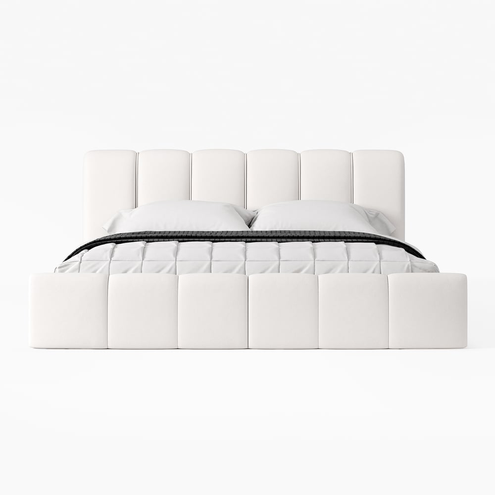 Humply White Leather King Bed Frame & 6-Drawer Dresser Set Humply White Leather King Bed Frame & 6-Drawer Dresser Set window image