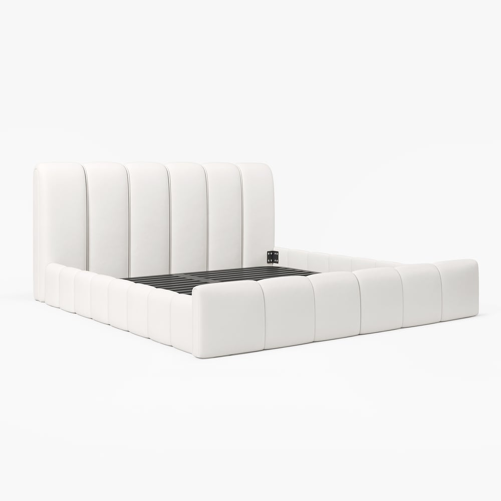 Humply White Leather King Bed Frame & 6-Drawer Dresser Set Humply White Leather King Bed Frame & 6-Drawer Dresser Set window image