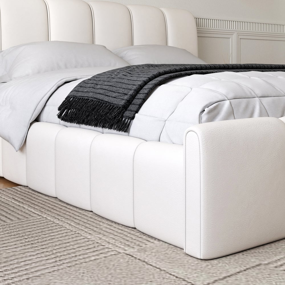 Humply White Leather King Bed Frame & 6-Drawer Dresser Set Humply White Leather King Bed Frame & 6-Drawer Dresser Set window image
