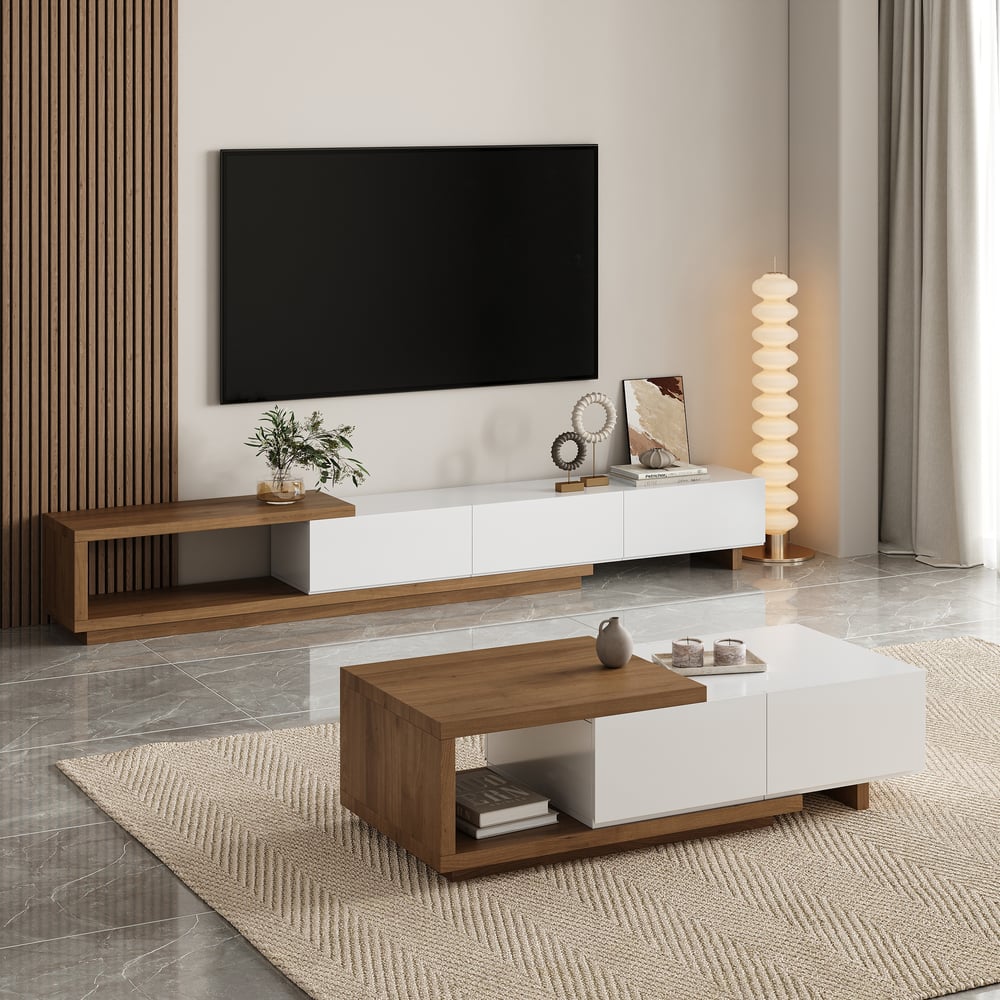 Avis Clients sur Ensemble de meuble TV extensible minimaliste et de table basse Quoint