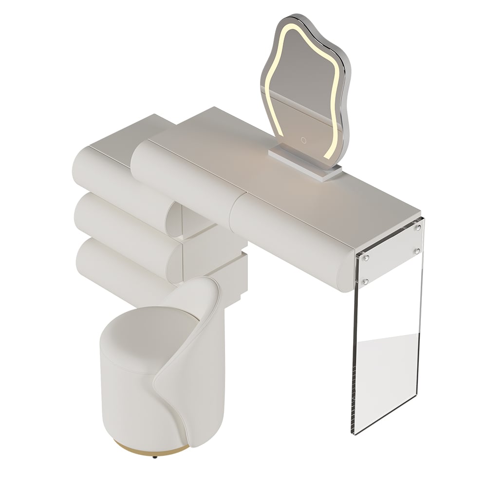 Humply White Leather Wingback King Bed Frame & Makeup Vanity Set window image