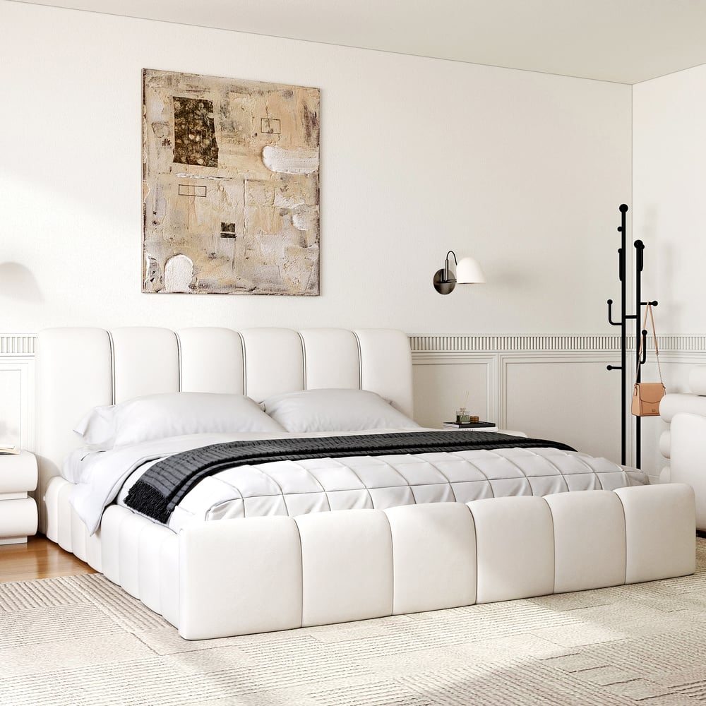 Humply White Leather Wingback King Bed Frame & Makeup Vanity Set window image
