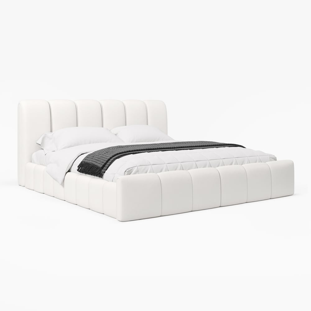 Humply White Leather Wingback King Bed Frame & Makeup Vanity Set window image