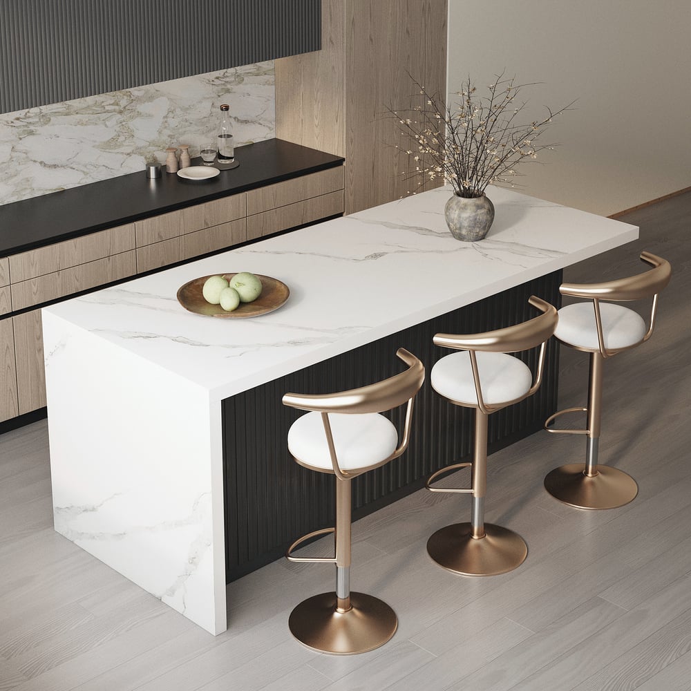 Otázky a odpovědi pro Ostrov a stolička 72" moderní laminátový kuchyňský ostrůvek se 2 nastavitelnými barovými stoličkami