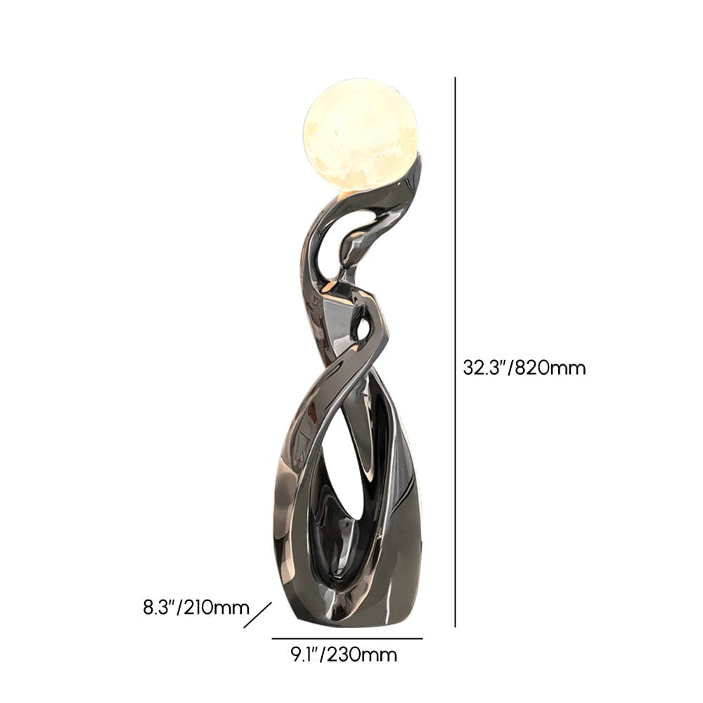 9" x 32" Silver Sculpture with Illuminated Sphere Art Decor