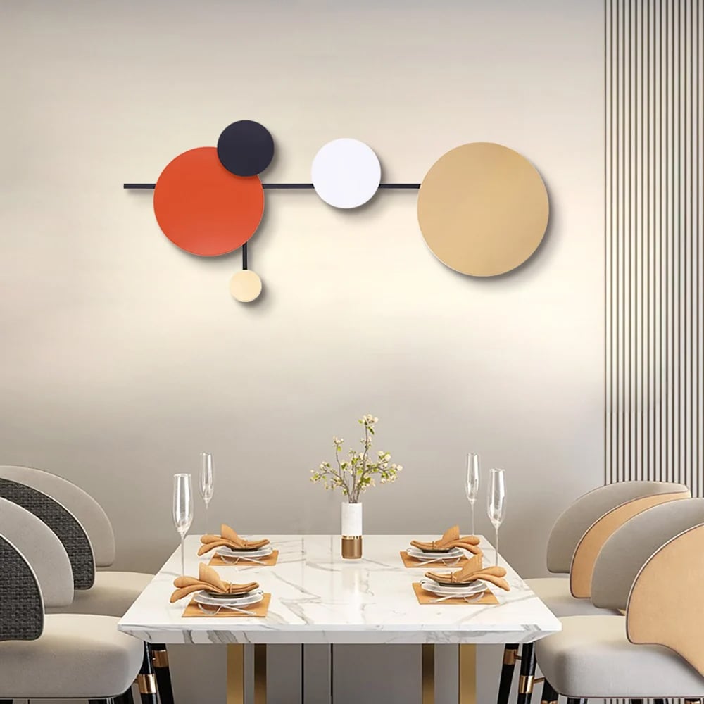 Questions and Answers for Modern Geometric Round Wall Decor Wall Hanging Metal Art 400mm x 950mm Multi-Colour