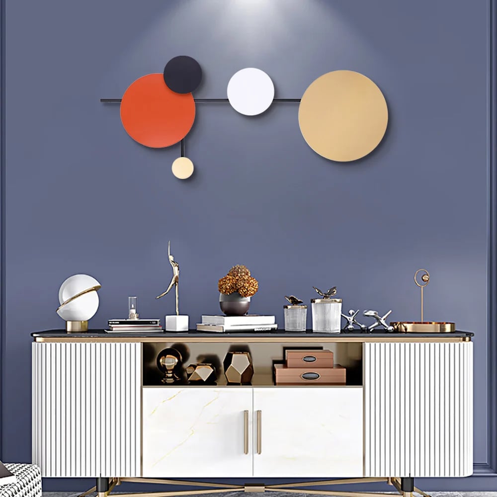 Questions and Answers for Modern Geometric Round Wall Decor Wall Hanging Metal Art 400mm x 950mm Multi-Colour