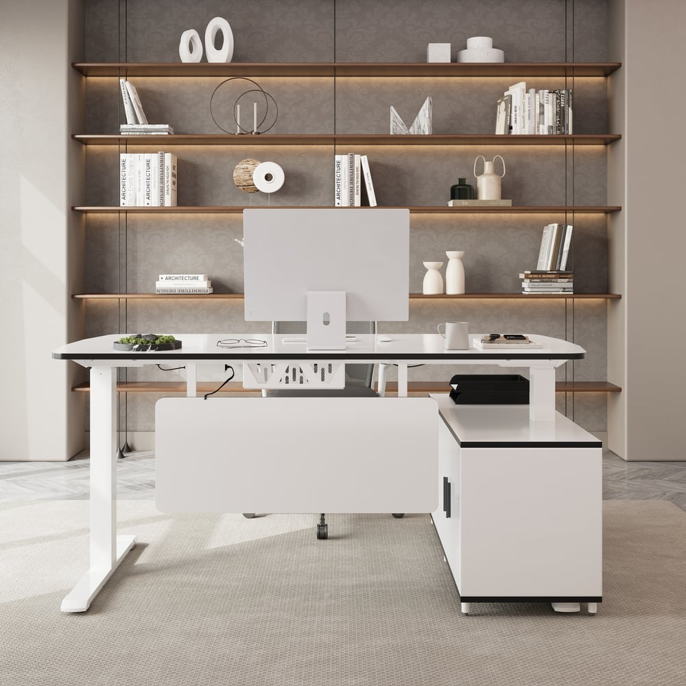 Avis Clients sur Bureau assis debout électrique avec rangement blanc pour ordinateur 160 cm x 75 cm