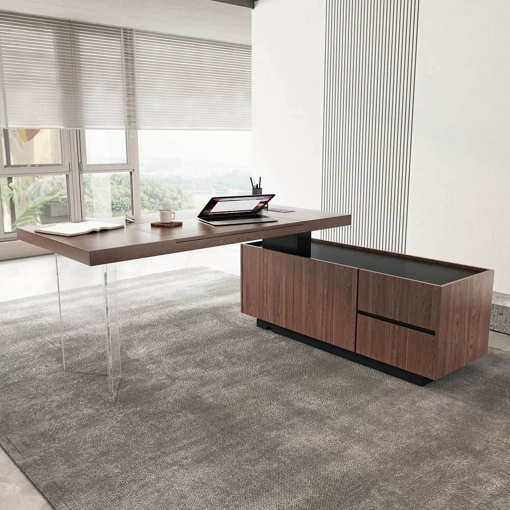 Customer Reviews for 71.5" Modern Walnut Standing L-Shape Executive Desk with lifter Desktop Right Hand