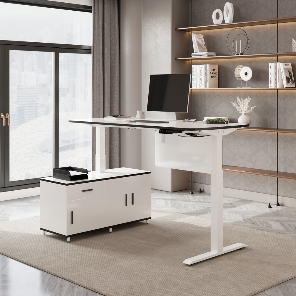 Avis Clients sur Bureau assis debout électrique avec rangement blanc pour ordinateur 160 cm x 75 cm