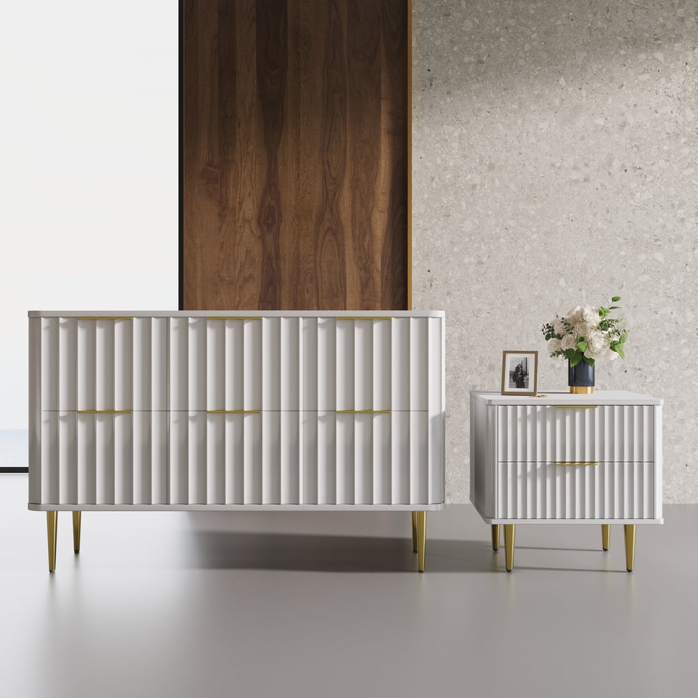 Questions and Answers for Modern White Nightstand with 2 Drawers Bedside Table with Gold Legs Set of 2