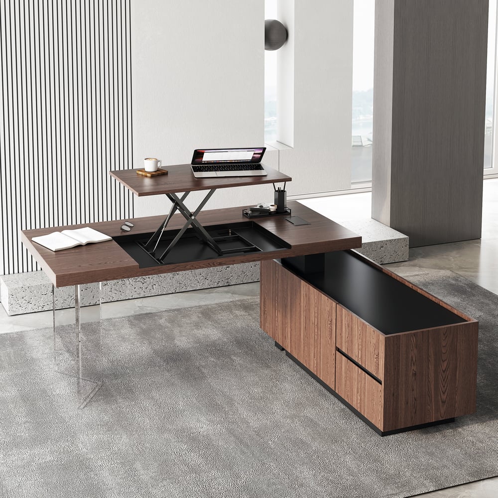Customer Reviews for 71.5" Modern Walnut Standing L-Shape Executive Desk with lifter Desktop Right Hand