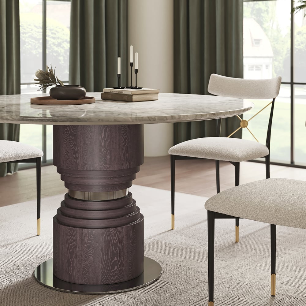 Questions and Answers for 1360mm Grey Faux Marble Round Dining Table with Solid Wood Pedestal