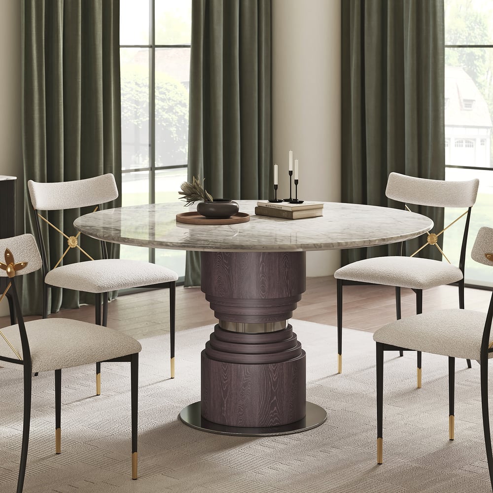 Questions and Answers for 1360mm Grey Faux Marble Round Dining Table with Solid Wood Pedestal
