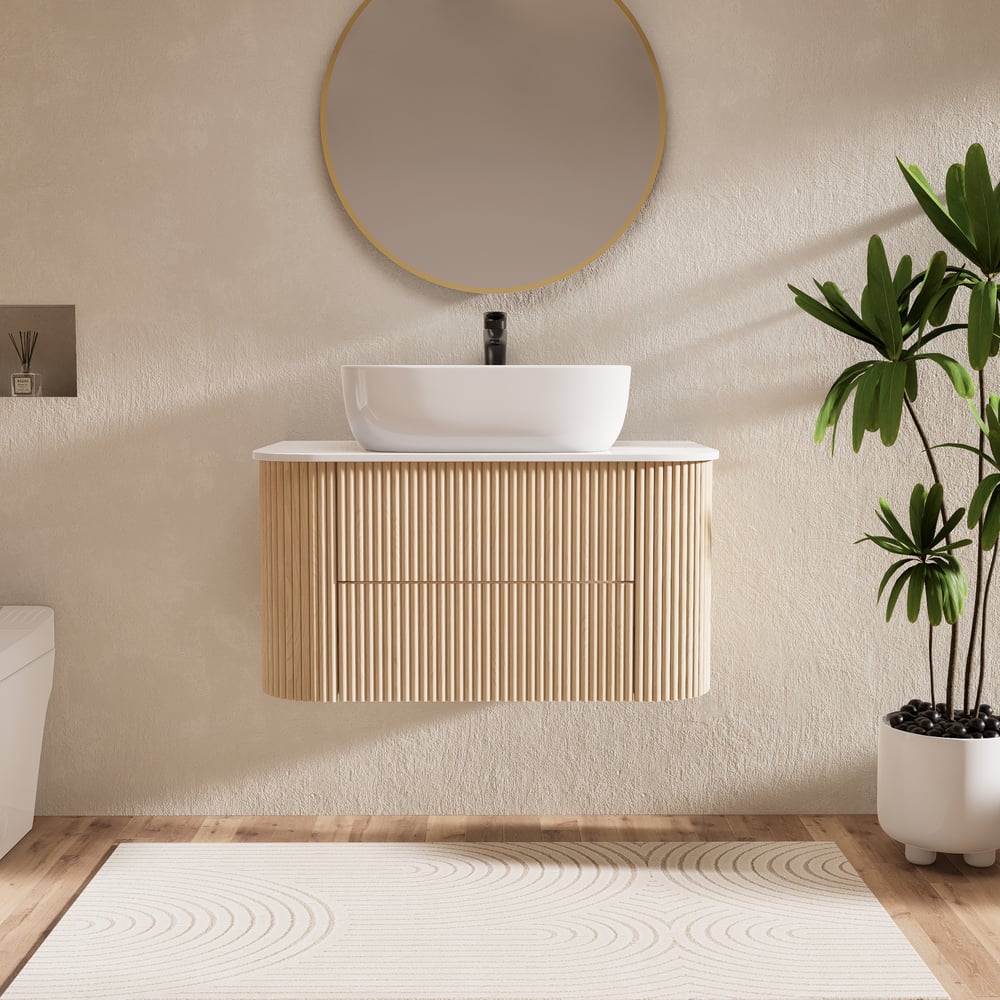 Vragen en antwoorden voor 800 mm gecanneleerde zwevende badkamermeubel met enkele wastafel, gesinterd stenen blad