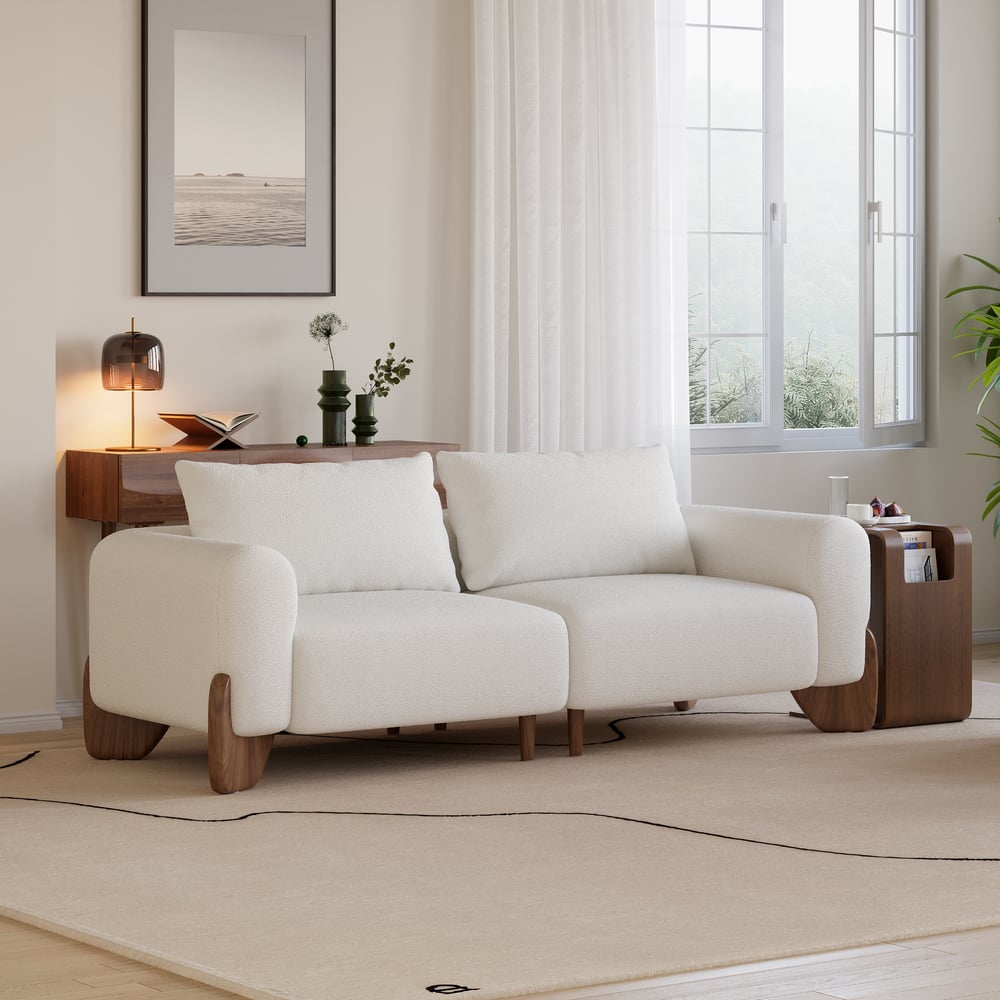 Customer Reviews for Curva 78" White Boucle Upholstered Wood Legs 2-Seat Sofa