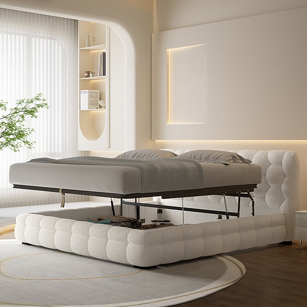 Avaliações de clientes sobre Estrutura de cama otomana branca moderna Super King Size com cabeceira Boucle