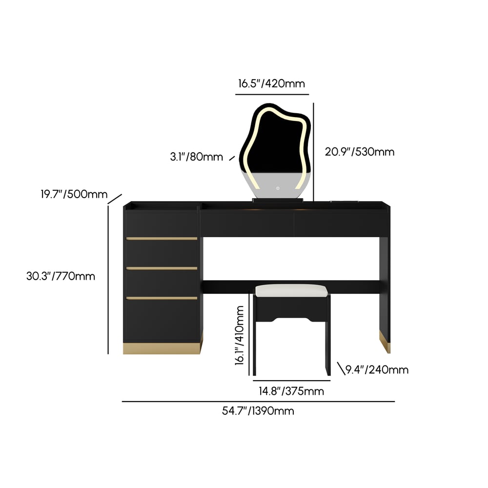 55" Smart Makeup Vanity Set with Mirror & Lights weights dimensions image