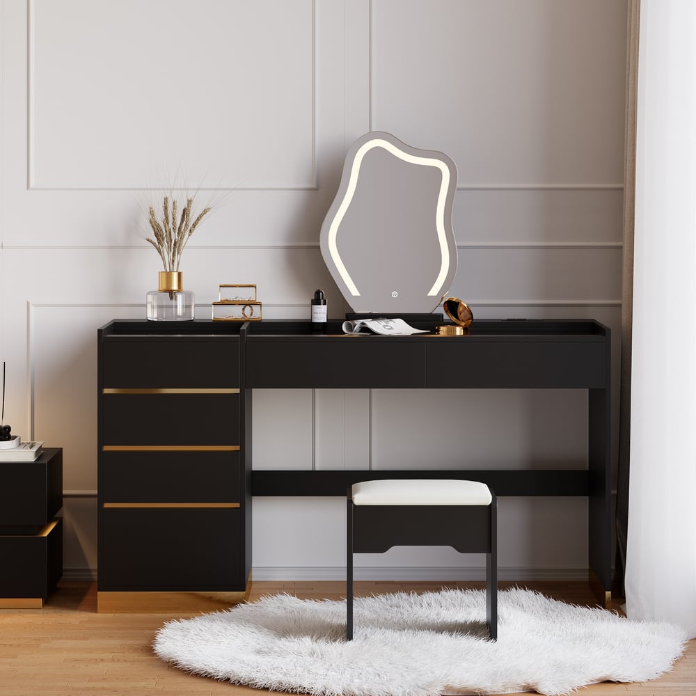 LED Mirror Makeup Vanity Set with 2 Smart Nightstands window image