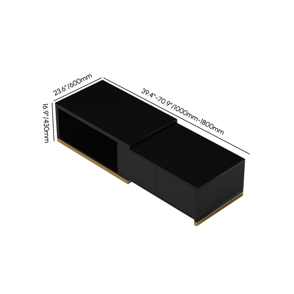 Mordelle Glossy Black Extendable TV Stand & Coffee Table Set weights dimensions image