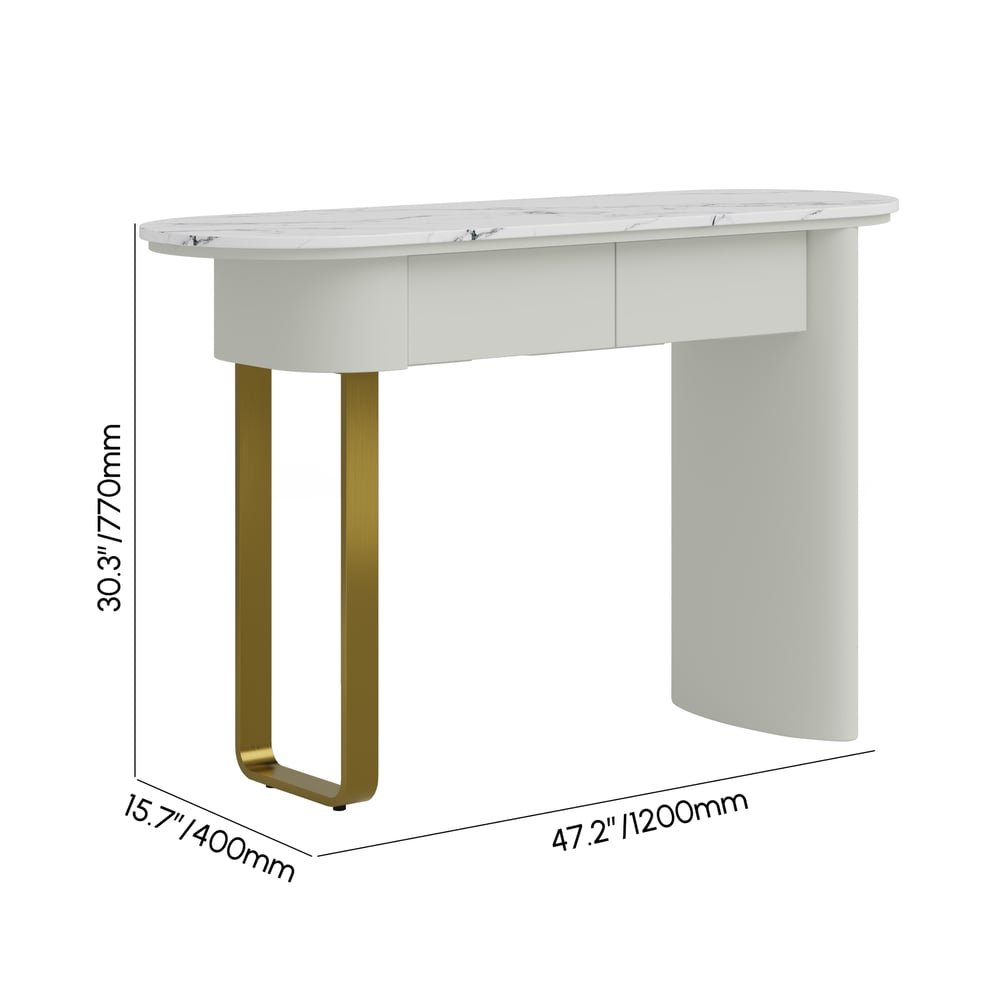 45" White Marble Console Table with 2-Drawer weights dimensions image
