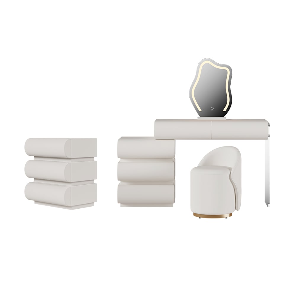 Humply White Leather 3-Drawer Smart Nightstand & Makeup Vanity Set window image