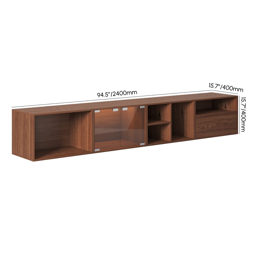 94.5" Walnut Modular TV Stand with Storage weights dimensions image