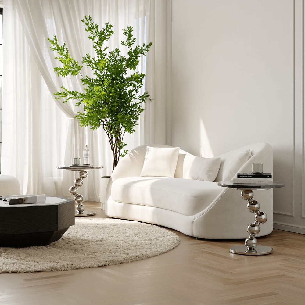 Questions et Réponses pour Table d'appoint ronde en faux marbre avec base chromée, 500 mm