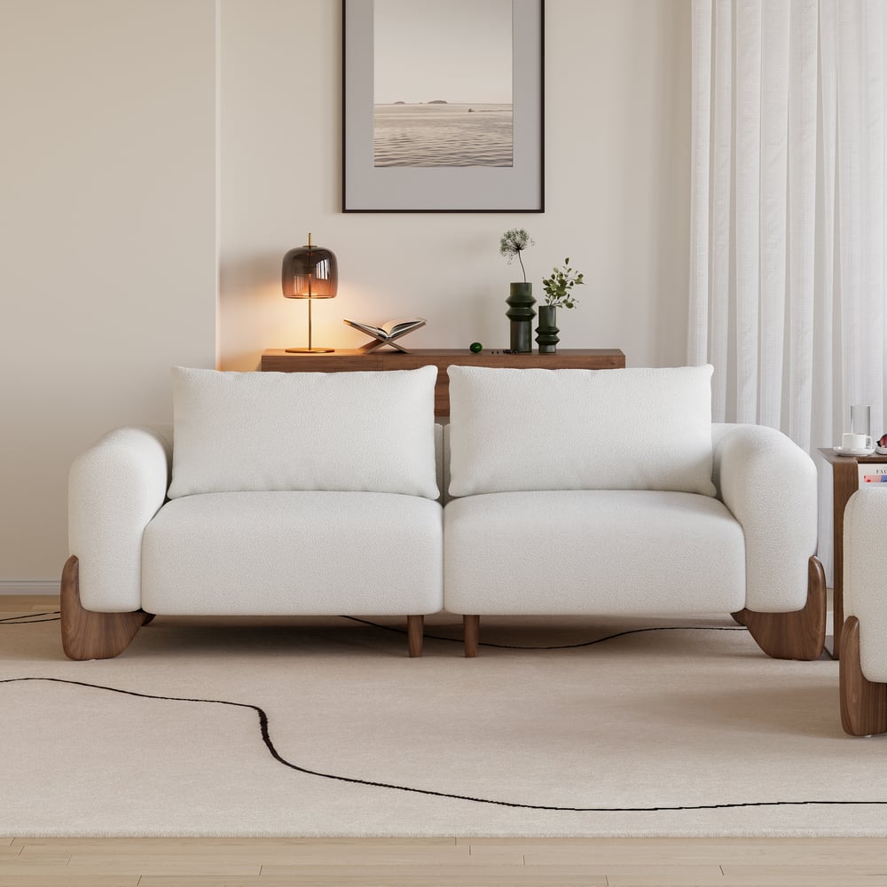 Customer Reviews for Curva 78" White Boucle Upholstered Wood Legs 2-Seat Sofa