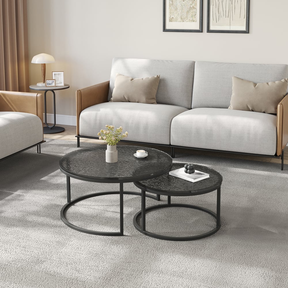 Hodnocení zákazníků pro položku Fero sada kulatých stohovatelných skleněných konferenčních stolků, šedá a černá