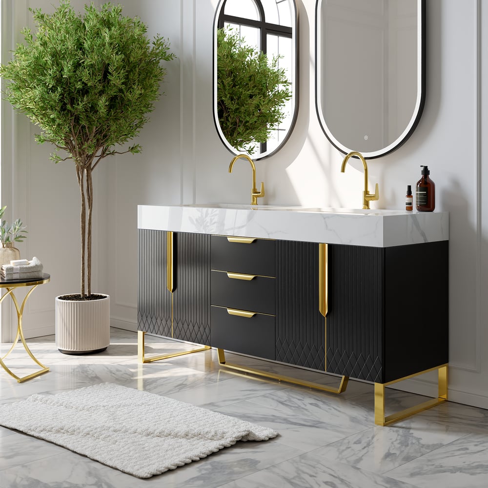 Domande e risposte per Mobile da bagno autoportante Aro da 59" nero con doppio lavabo con cassetti e ante in finto marmo