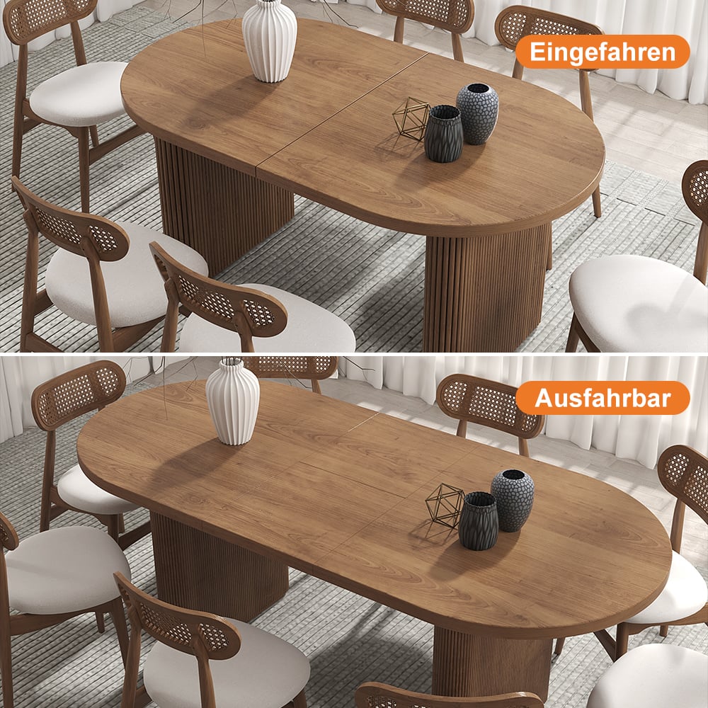 Ovale uitschuifbare eettafel Japandi in walnoot (1600-2000 mm), voor 4-6 personen|Homary DE