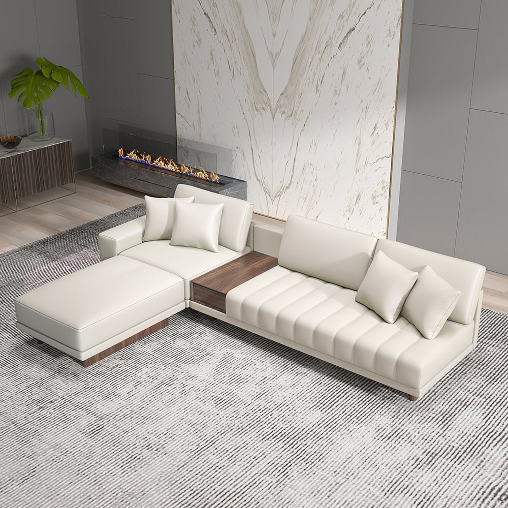 Questions and Answers for 126" L-Shaped Modular Leather Sectional Sofa Set with 35" Square Coffee Table