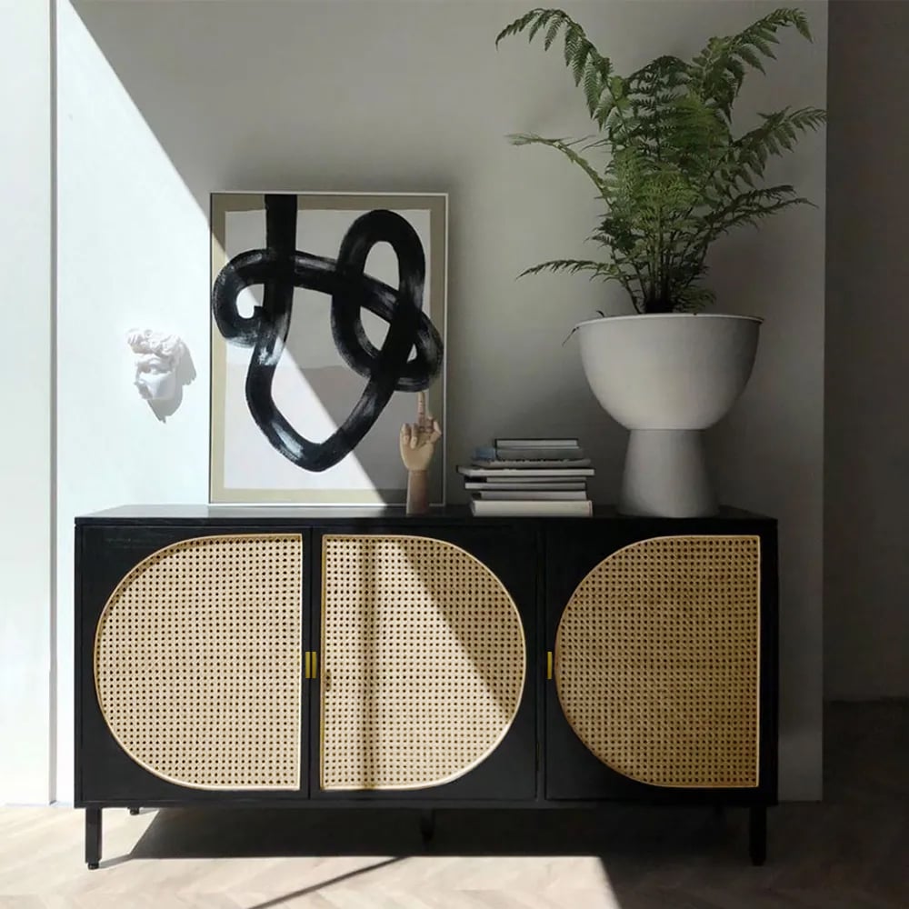 Customer Reviews for 1600mm Japandi Rectangular Black Rattan Sideboard Buffet 3 Doors Storage Cabinet Plywood