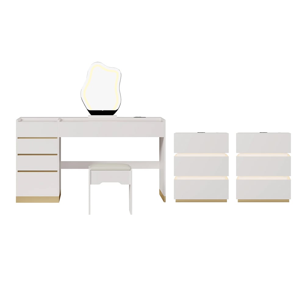 LED Mirror Makeup Vanity Set with 2 Smart Nightstands window image