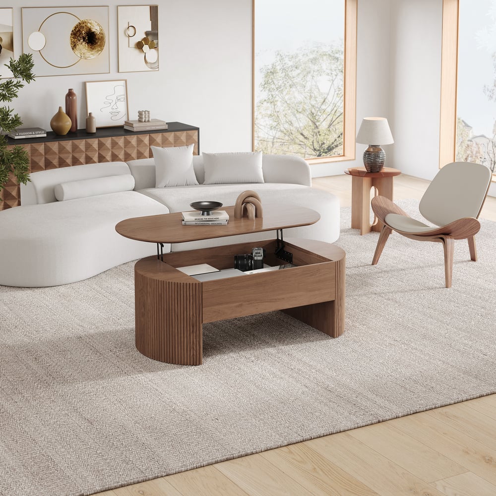 Customer Reviews for 1200mm Oval Walnut Lift Top Mid-Century Modern Coffee Table
